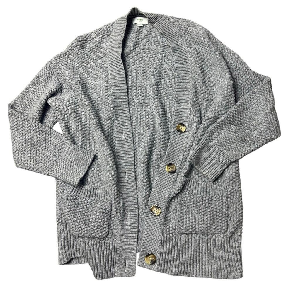 Aerie Gray Button Front Textured Knit Cardigan Sweater Women’s XS Cozy